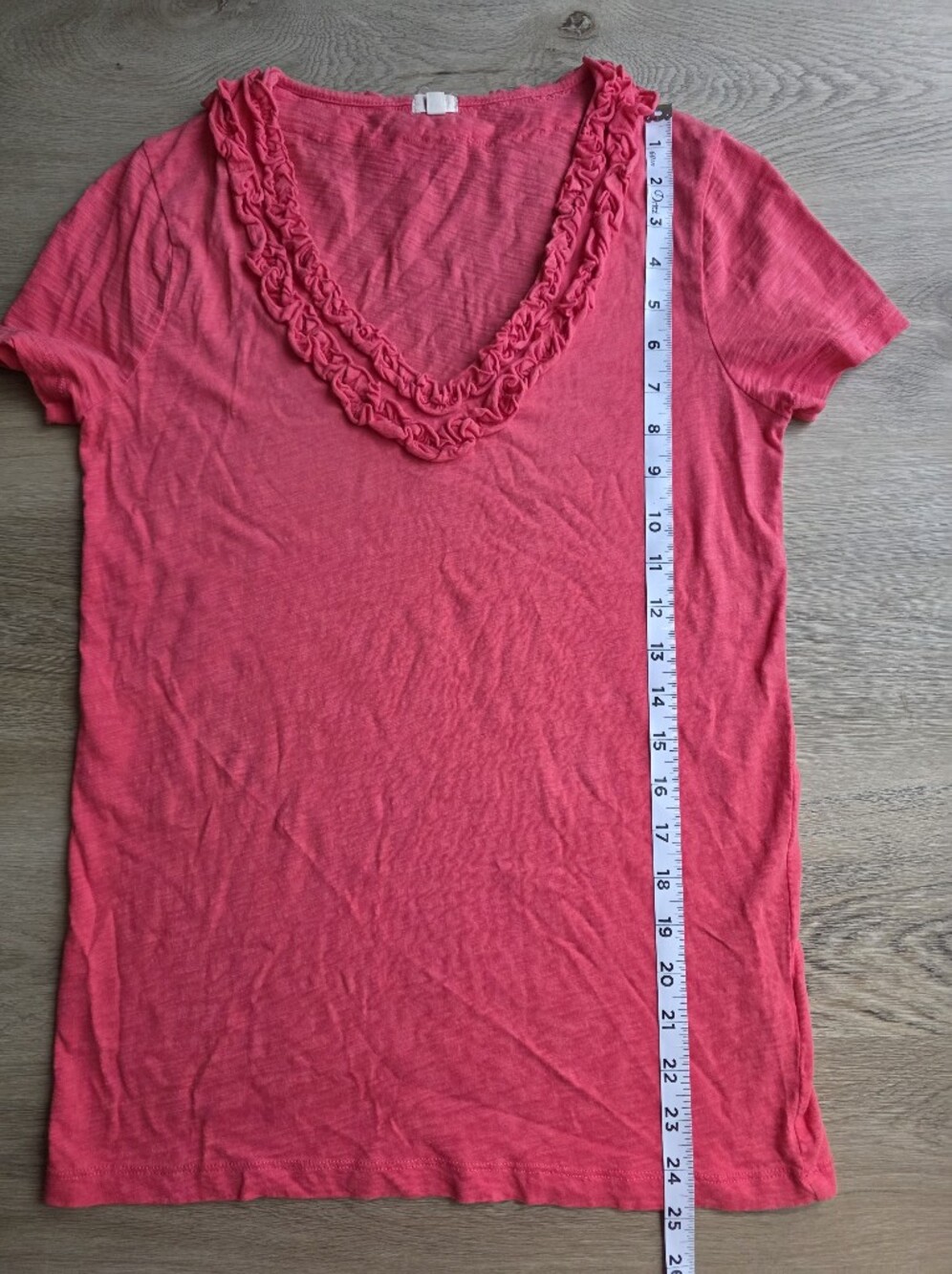 J.Crew Pink Ruffle V-Neck Slub Cotton Tee Size XS - Picture 6 of 6
